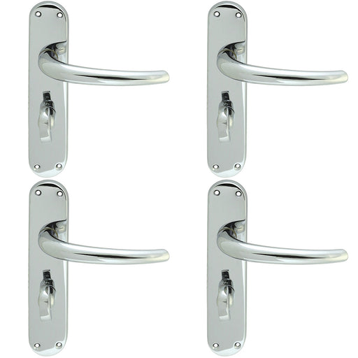 4 PACK Rounded Sleek Bathroom Latch Door Handle Polished Chrome Lever Backplate