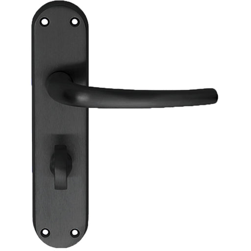 Rounded Sleek Bathroom Latch Door Handle - Matt Black Lever On Backplate