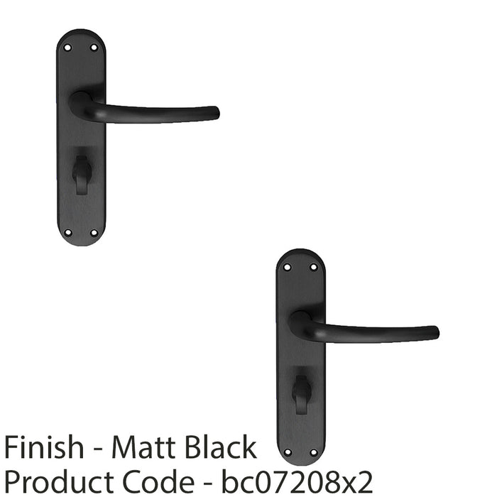 2 PACK Rounded Sleek Bathroom Latch Door Handle Matt Black Lever On Backplate 1