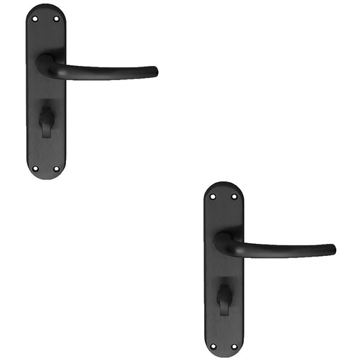 2 PACK Rounded Sleek Bathroom Latch Door Handle Matt Black Lever On Backplate