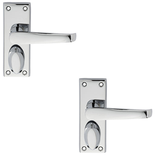 2 PACK Straight Victorian Privacy Latch Door Handle Polished Chrome Lever Plate