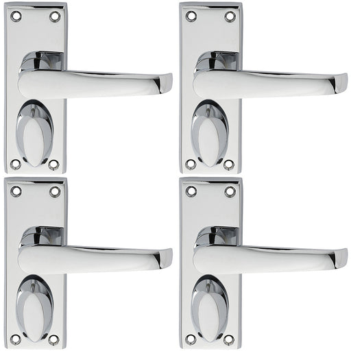 4 PACK Straight Victorian Privacy Latch Door Handle Polished Chrome Lever Plate