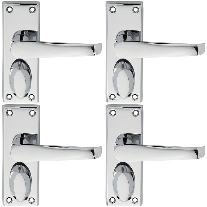 4 PACK Straight Victorian Privacy Latch Door Handle Polished Chrome Lever Plate