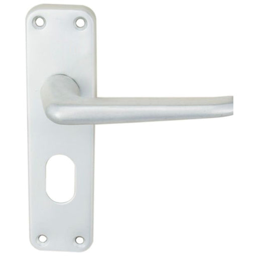 Rounded Contract Latch & Lock Door Handle - Satin Aluminium Lever On Backplate