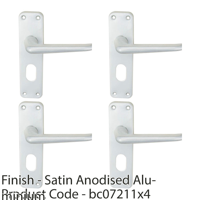 4 PACK Rounded Contract Latch & Lock Door Handle Satin Aluminium Lever Backplate 1