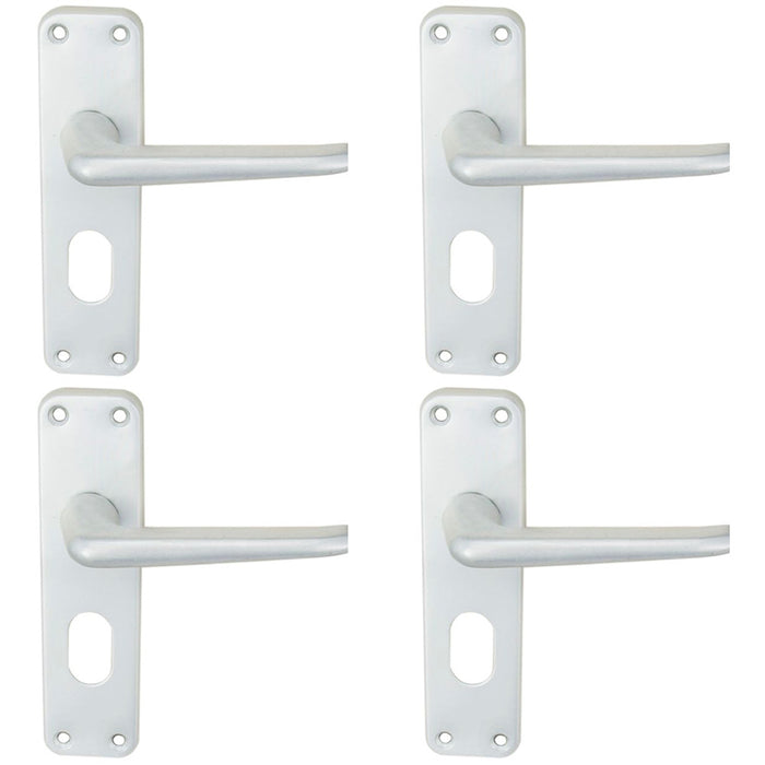 4 PACK Rounded Contract Latch & Lock Door Handle Satin Aluminium Lever Backplate