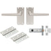 Contract Straight Door Handle & Latch Pack - Satin Aluminium Lever On Backplate