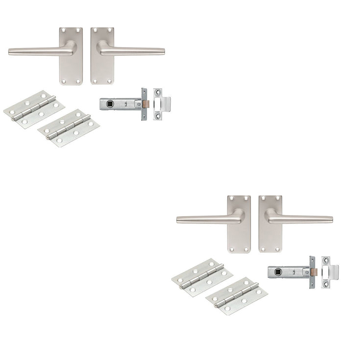 2 PACK Contract Straight Door Handle & Latch Pack Satin Aluminium On Backplate