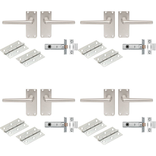 4 PACK Contract Straight Door Handle & Latch Pack Satin Aluminium On Backplate