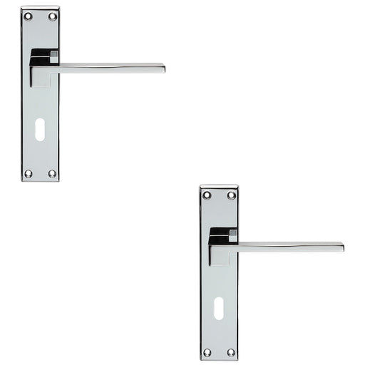 2 PACK PAIR Flat Lever On Lock Backplate Door Handle 180x40mm Polished Chrome