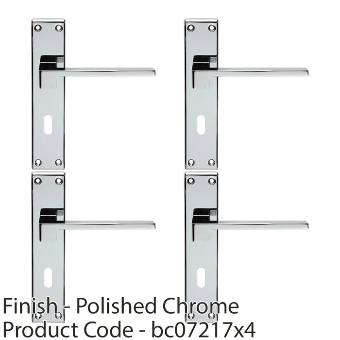 4x PAIR Flat Straight Lever Lock Backplate Door Handle 180x40mm Polished Chrome 1