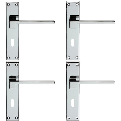 4x PAIR Flat Straight Lever Lock Backplate Door Handle 180x40mm Polished Chrome