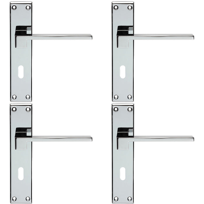 4x PAIR Flat Straight Lever Lock Backplate Door Handle 180x40mm Polished Chrome