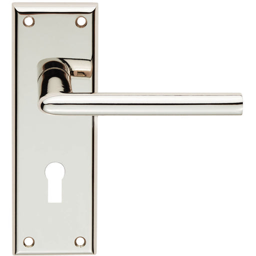 PAIR Rounded Lever On Lock Backplate Door Handle 150 x 50mm Polished Nickel