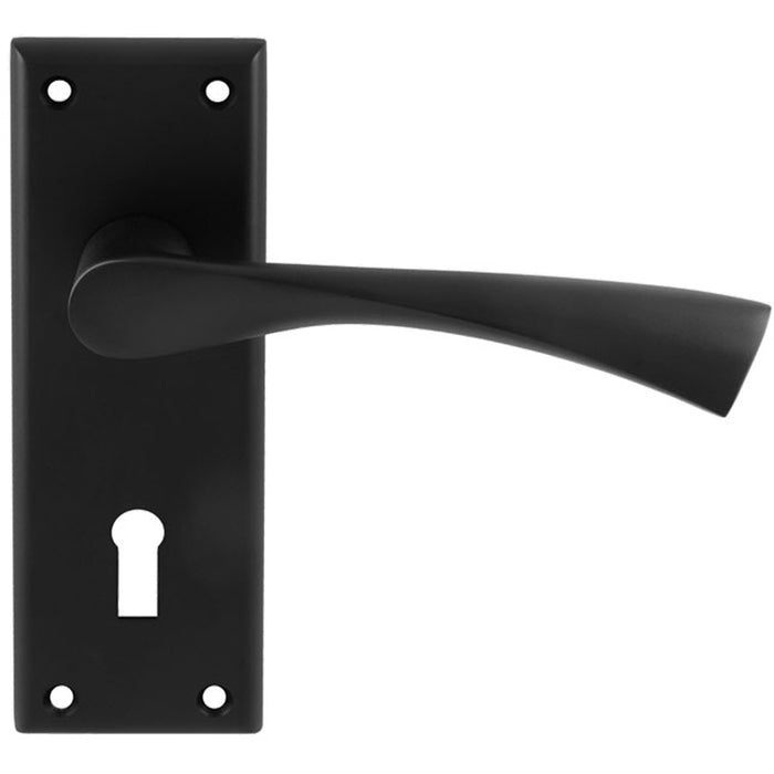 PAIR Angular Lever On Lock Backplate Door Handle 150 x 50mm Matt Black