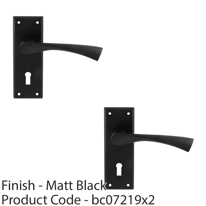 2 PACK PAIR Angular Lever On Lock Backplate Door Handle 150 x 50mm Matt Black 1