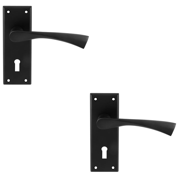 2 PACK PAIR Angular Lever On Lock Backplate Door Handle 150 x 50mm Matt Black