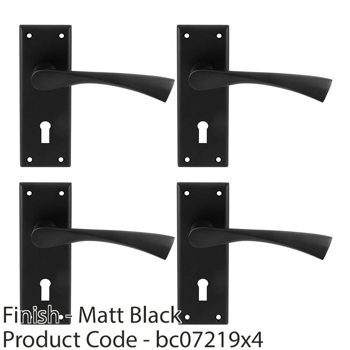 4 PACK PAIR Angular Lever On Lock Backplate Door Handle 150 x 50mm Matt Black 1