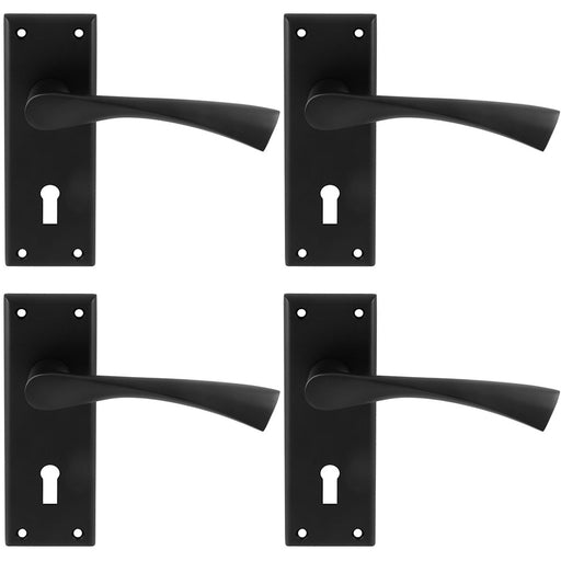 4 PACK PAIR Angular Lever On Lock Backplate Door Handle 150 x 50mm Matt Black