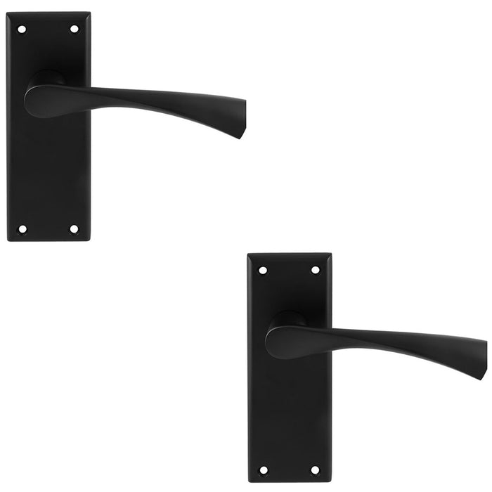 2 PACK PAIR Angular Lever On Latch Backplate Door Handle 150 x 50mm Matt Black