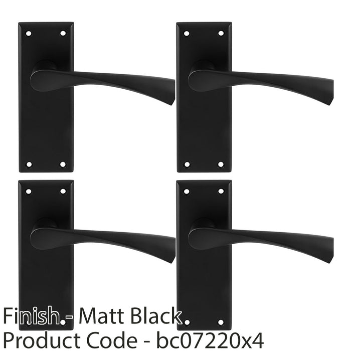 4 PACK PAIR Angular Lever On Latch Backplate Door Handle 150 x 50mm Matt Black 1