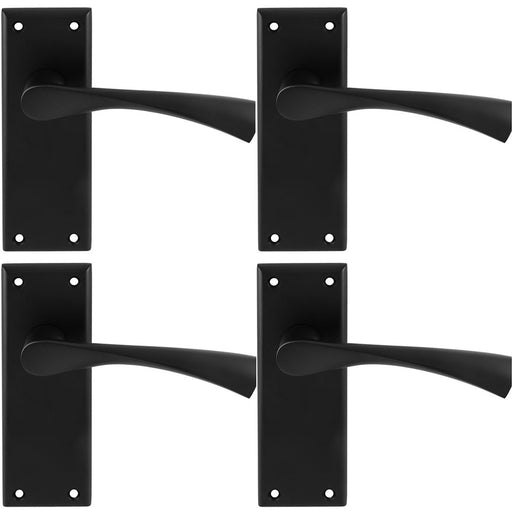 4 PACK PAIR Angular Lever On Latch Backplate Door Handle 150 x 50mm Matt Black