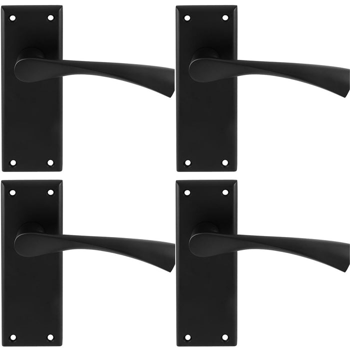 4 PACK PAIR Angular Lever On Latch Backplate Door Handle 150 x 50mm Matt Black