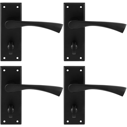 4x PAIR Angular Lever On Bathroom Backplate Door Handle 150 x 50mm Matt Black