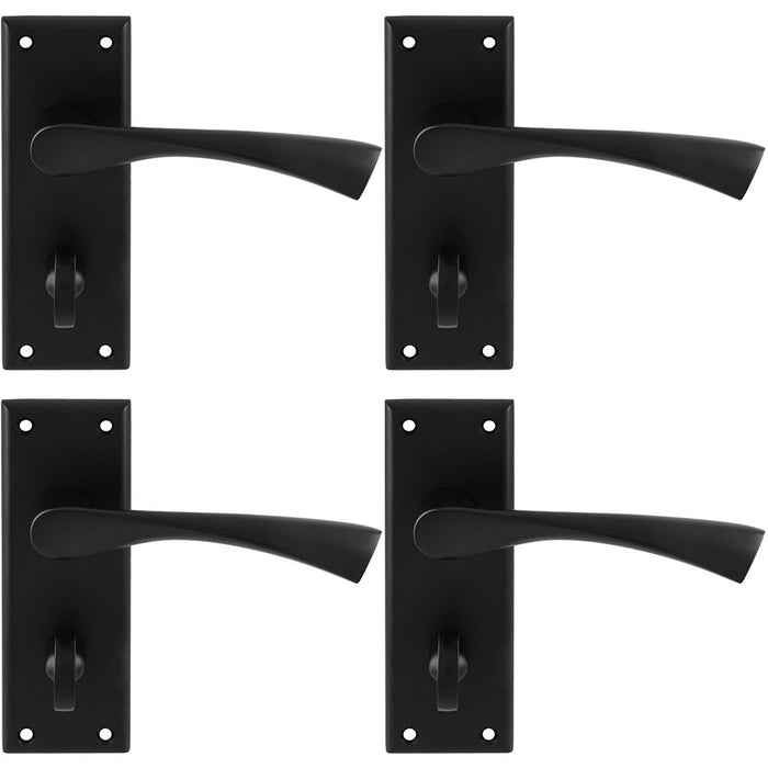 4x PAIR Angular Lever On Bathroom Backplate Door Handle 150 x 50mm Matt Black