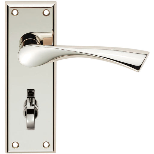 PAIR Angular Lever On Bathroom Backplate Door Handle 150 x 50mm Polished Nickel