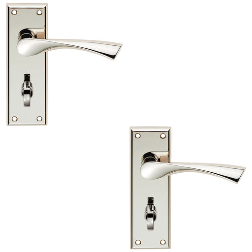 2x PAIR Angular Lever On Bathroom Backplate Door Handle 150x50mm Polished Nickel