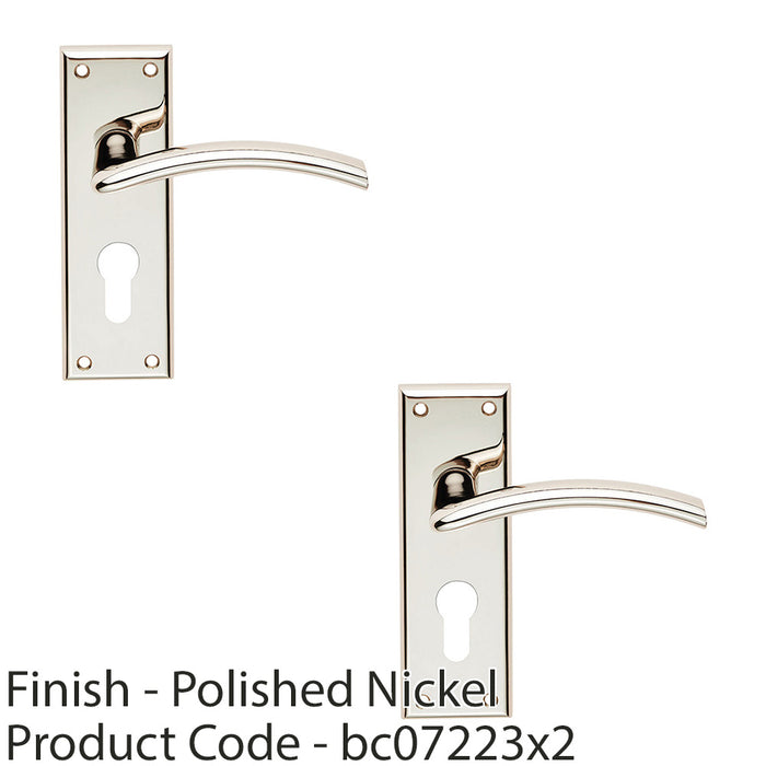 2x PAIR Arched Lever On EURO Lock Backplate Door Handle 150x50mm Polished Nickel 1