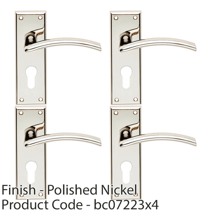 4x PAIR Arched Lever EURO Lock Backplate Door Handle 150 x 50mm Polished Nickel 1