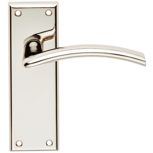 PAIR Arched Lever On Latch Backplate Door Handle 150 x 50mm Polished Nickel