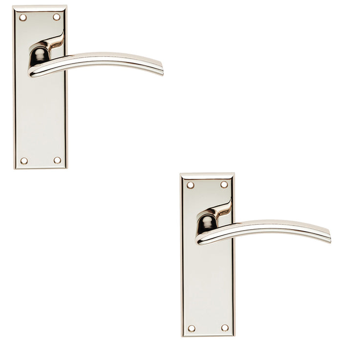 2x PAIR Arched Lever On Latch Backplate Door Handle 150 x 50mm Polished Nickel