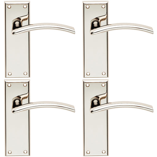 4x PAIR Arched Lever On Latch Backplate Door Handle 150 x 50mm Polished Nickel