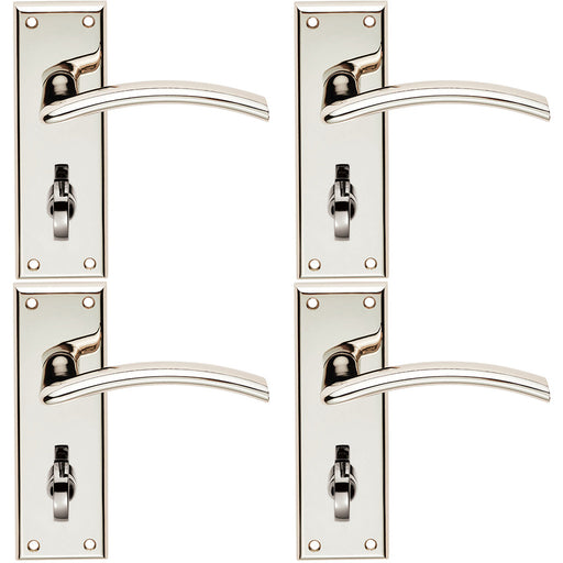 4x PAIR Arched Lever Bathroom Backplate Door Handle 150 x 50mm Polished Nickel