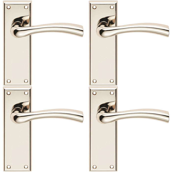 4x PAIR Chunky Curved Tapered Handle Latch Backplate 150 x 50mm Polished Nickel