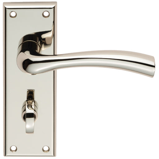 PAIR Chunky Curved Bathroom Door Handle Backplate 150x50mm Polished Nickel