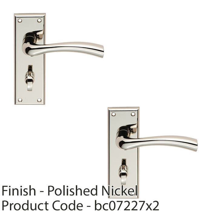 2x PAIR Chunky Curved Bathroom Door Handle Backplate 150x50mm Polished Nickel 1