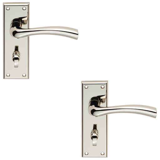 2x PAIR Chunky Curved Bathroom Door Handle Backplate 150x50mm Polished Nickel