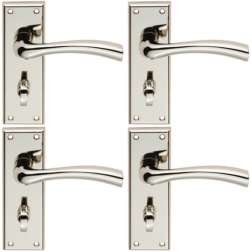 4x PAIR Chunky Curved Bathroom Door Handle Backplate 150x50mm Polished Nickel