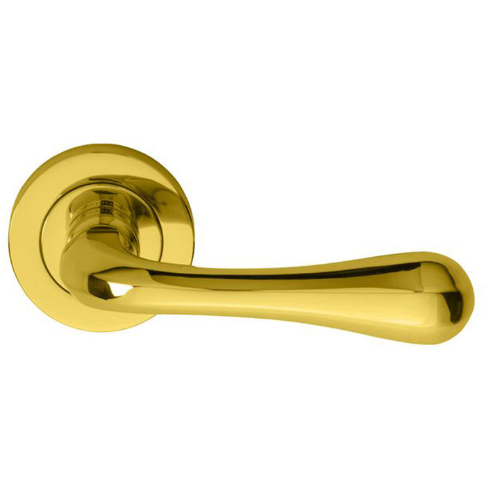 Concealed Door Handle Set - Polished Brass Lever On Round Rose Rotund End