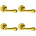 4 PACK Concealed Door Handle Set Polished Brass Lever On Round Rose Rotund End