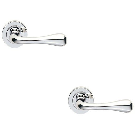 2 PACK Concealed Door Handle Set Polished Chrome Lever On Round Rose Rotund End