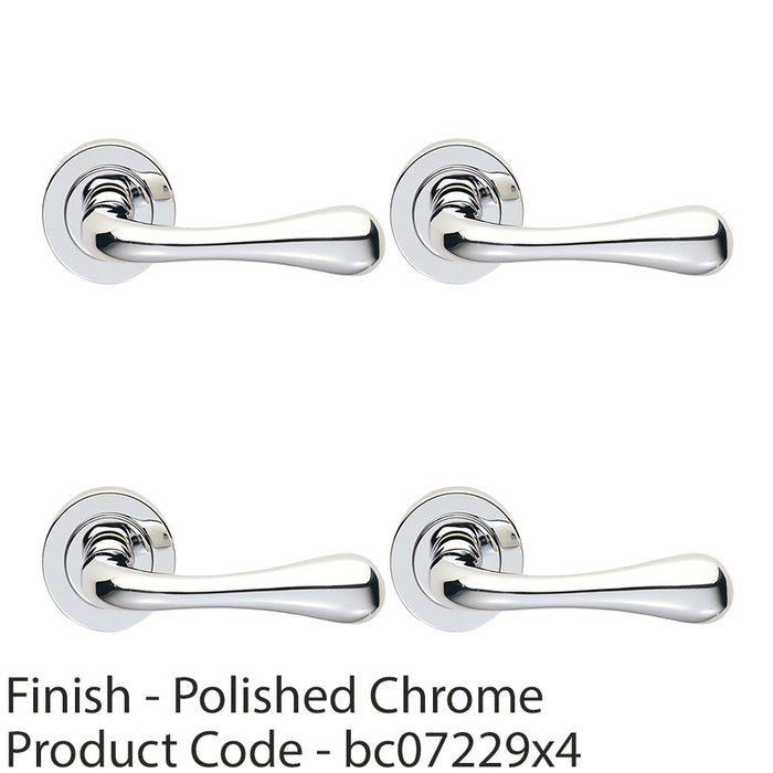 4 PACK Concealed Door Handle Set Polished Chrome Lever On Round Rose Rotund End 1