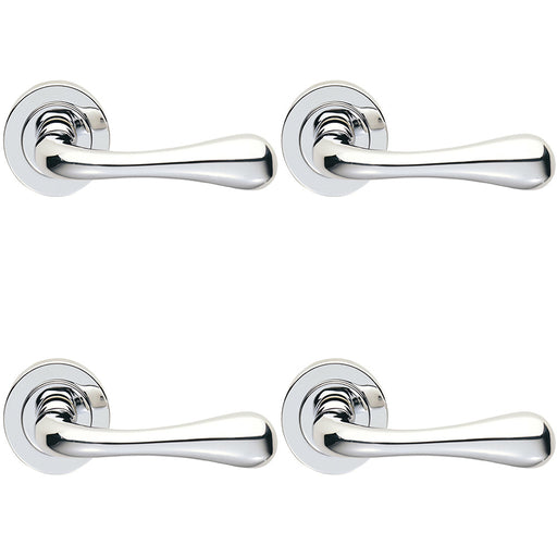 4 PACK Concealed Door Handle Set Polished Chrome Lever On Round Rose Rotund End