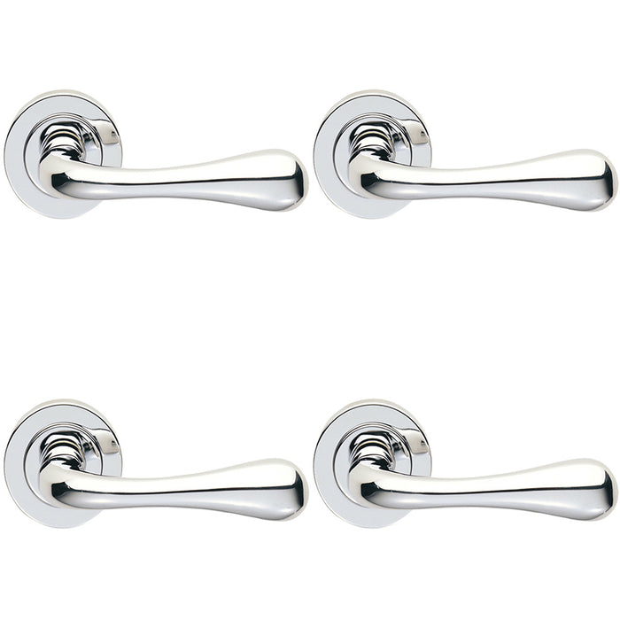 4 PACK Concealed Door Handle Set Polished Chrome Lever On Round Rose Rotund End