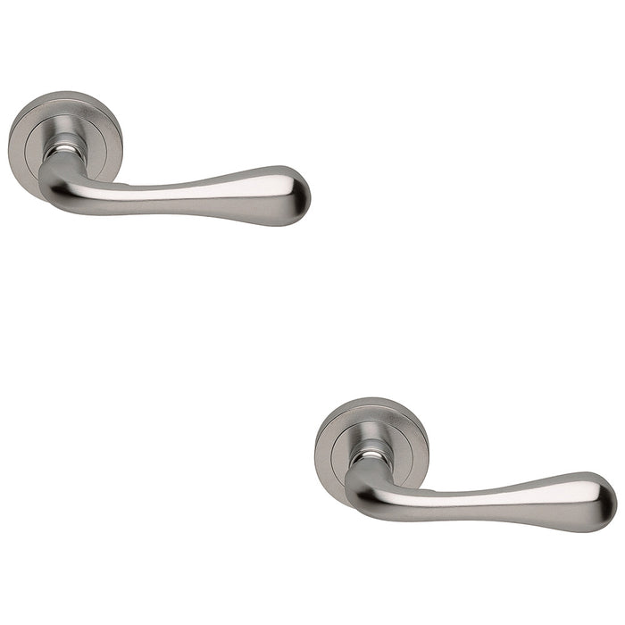 2 PACK Concealed Door Handle Set Satin Chrome Lever On Round Rose Rotund End