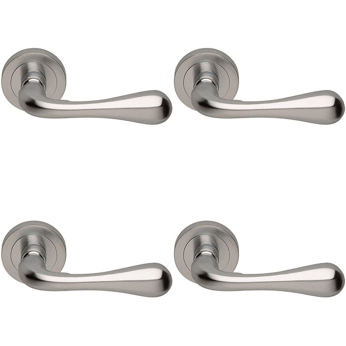 4 PACK Concealed Door Handle Set Satin Chrome Lever On Round Rose Rotund End